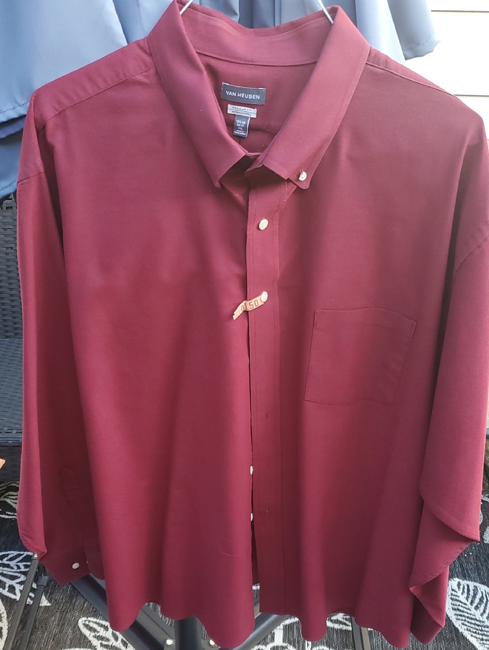 Big & Tall Mens 3XL Van Heusen Long Sleeve Burgundy Button Down Shirt
